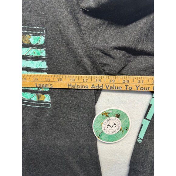 Realtree Long Sleeve Shirt M Charcoal Gray W/ Teal Camo Flag Design - Picture 8 of 11